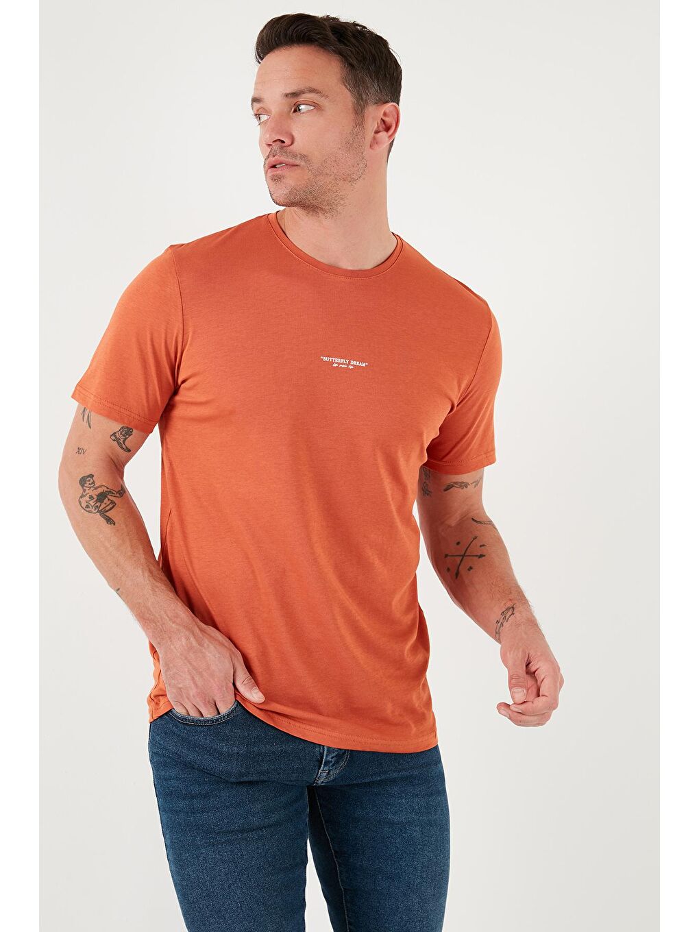 Buratti Kahverengi % 100 Pamuk Bisiklet Yaka Regular Fit T Shirt 5902757 - 3