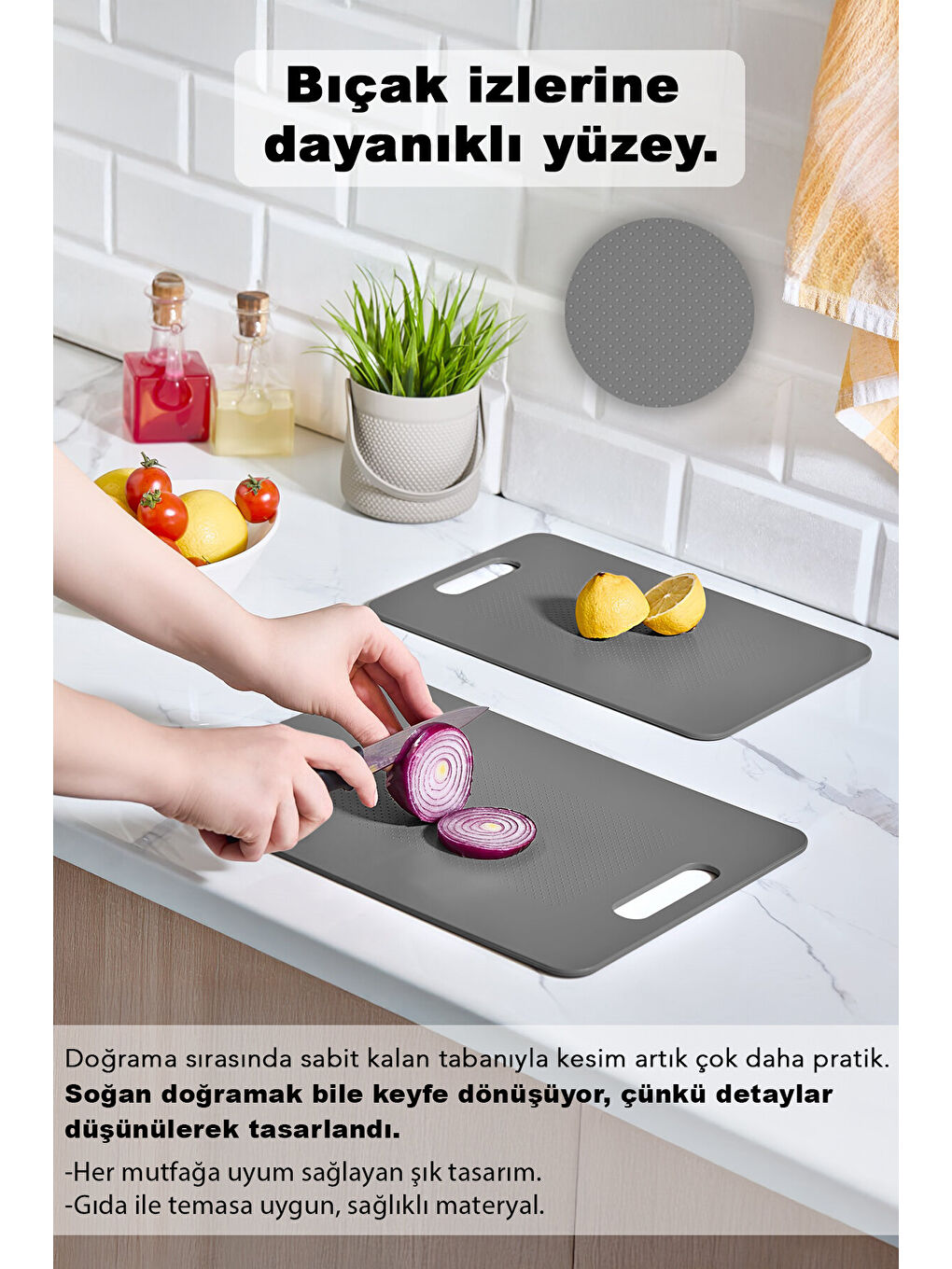 Gri 2'li Standlı Kesme Tahtası Seti-3