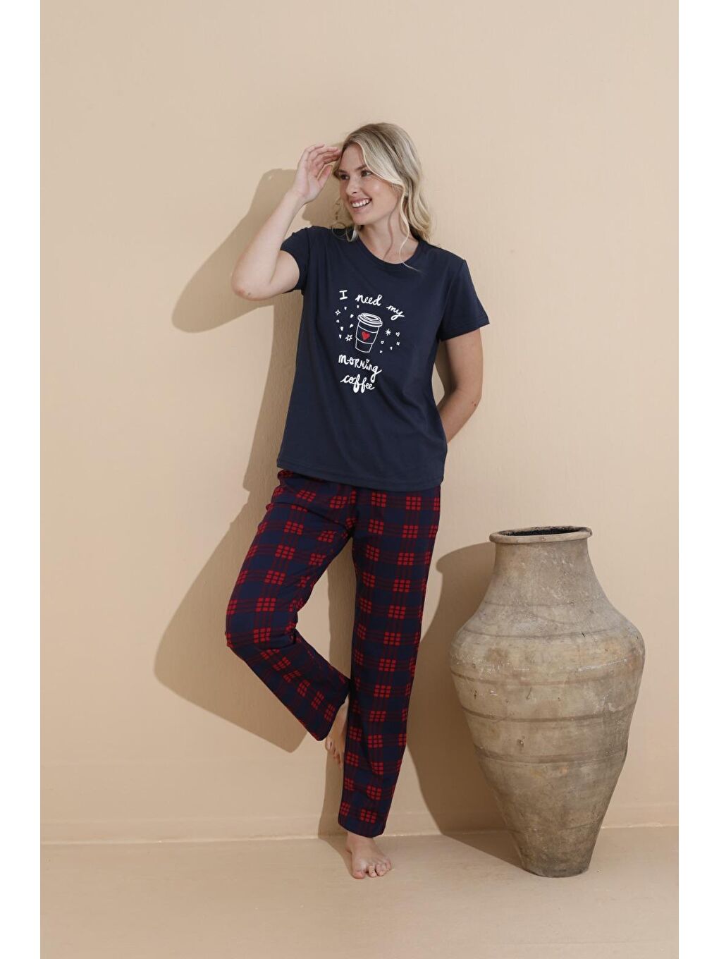 Siyah Kadın %100 Doğal Organik Pamuk Yüksek Kaliteli Baskılı Kısa Kollu Pijama Takımı