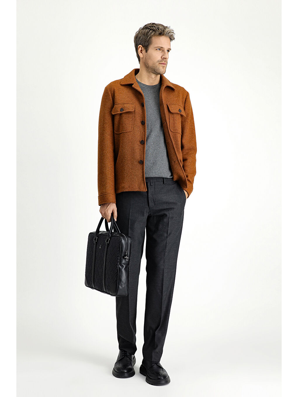 Gri Yünlü Klasik Kumaş Pantolon-1