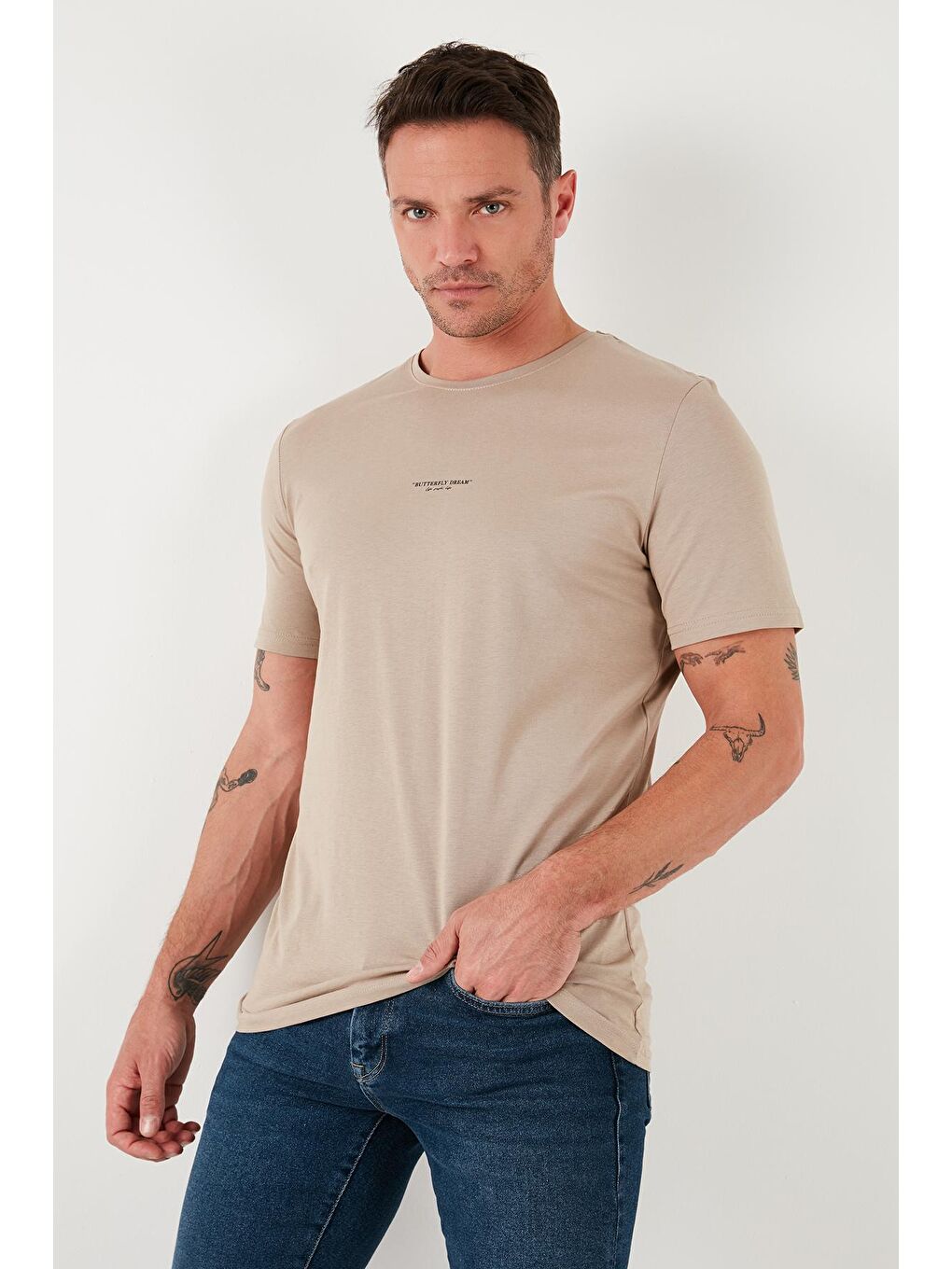 Buratti Bej % 100 Pamuk Bisiklet Yaka Regular Fit T Shirt 5902757 - 2