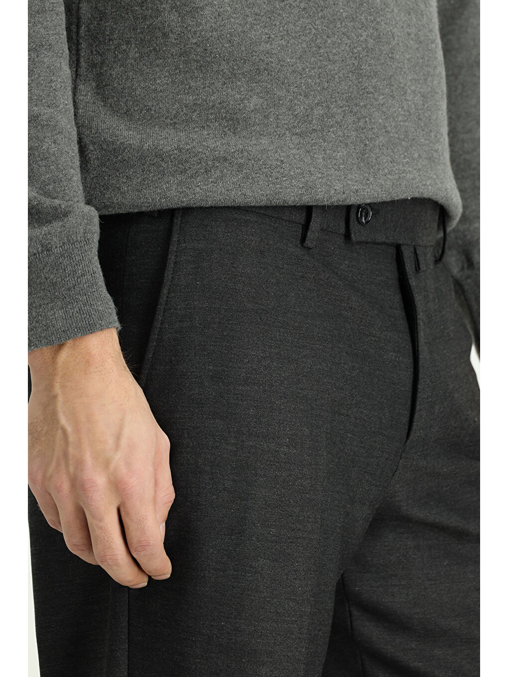 Gri Yünlü Klasik Kumaş Pantolon-3