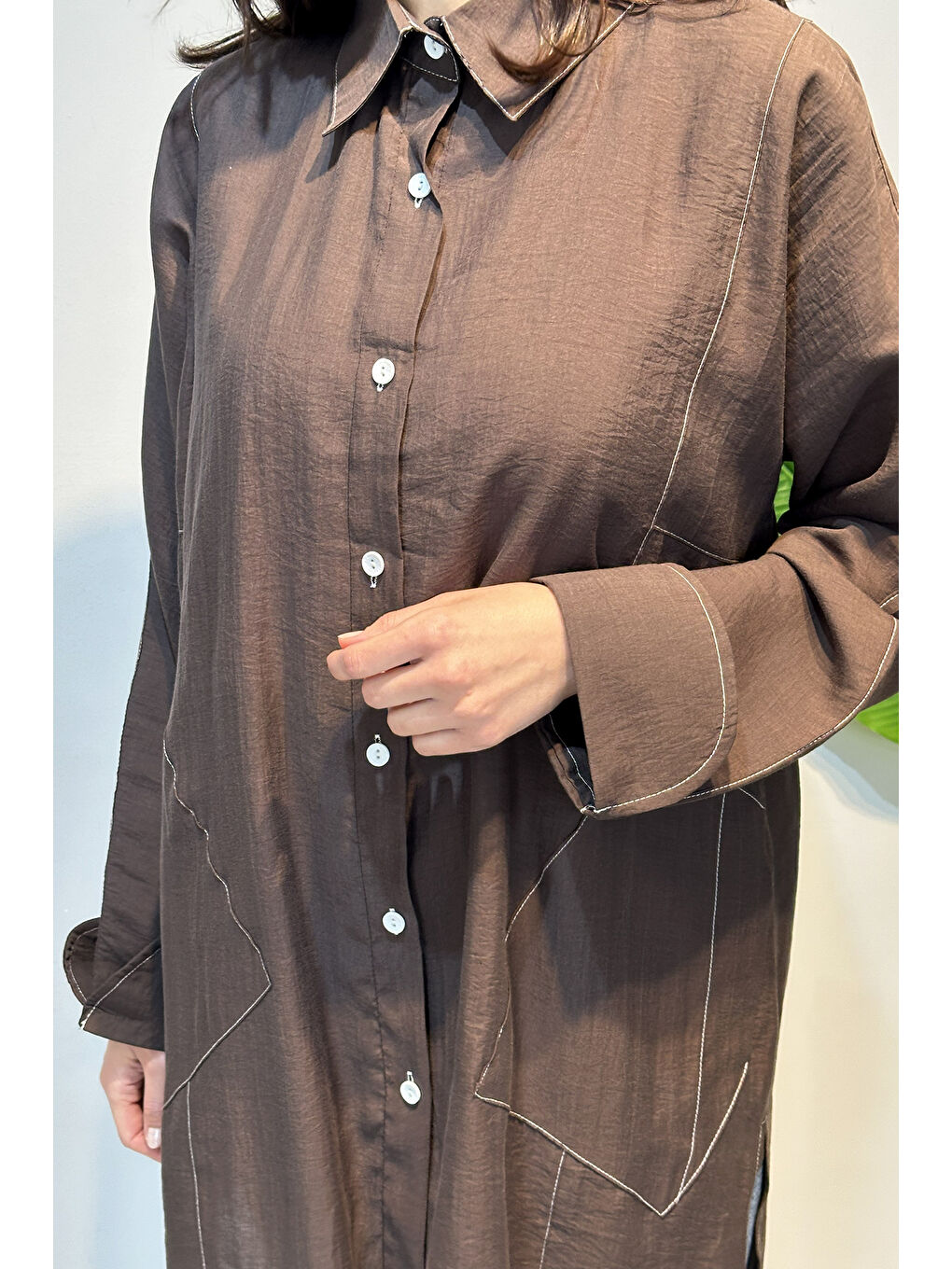 Kahverengi Kuşak Detaylı Basic Tunik 4468 Kahve-1