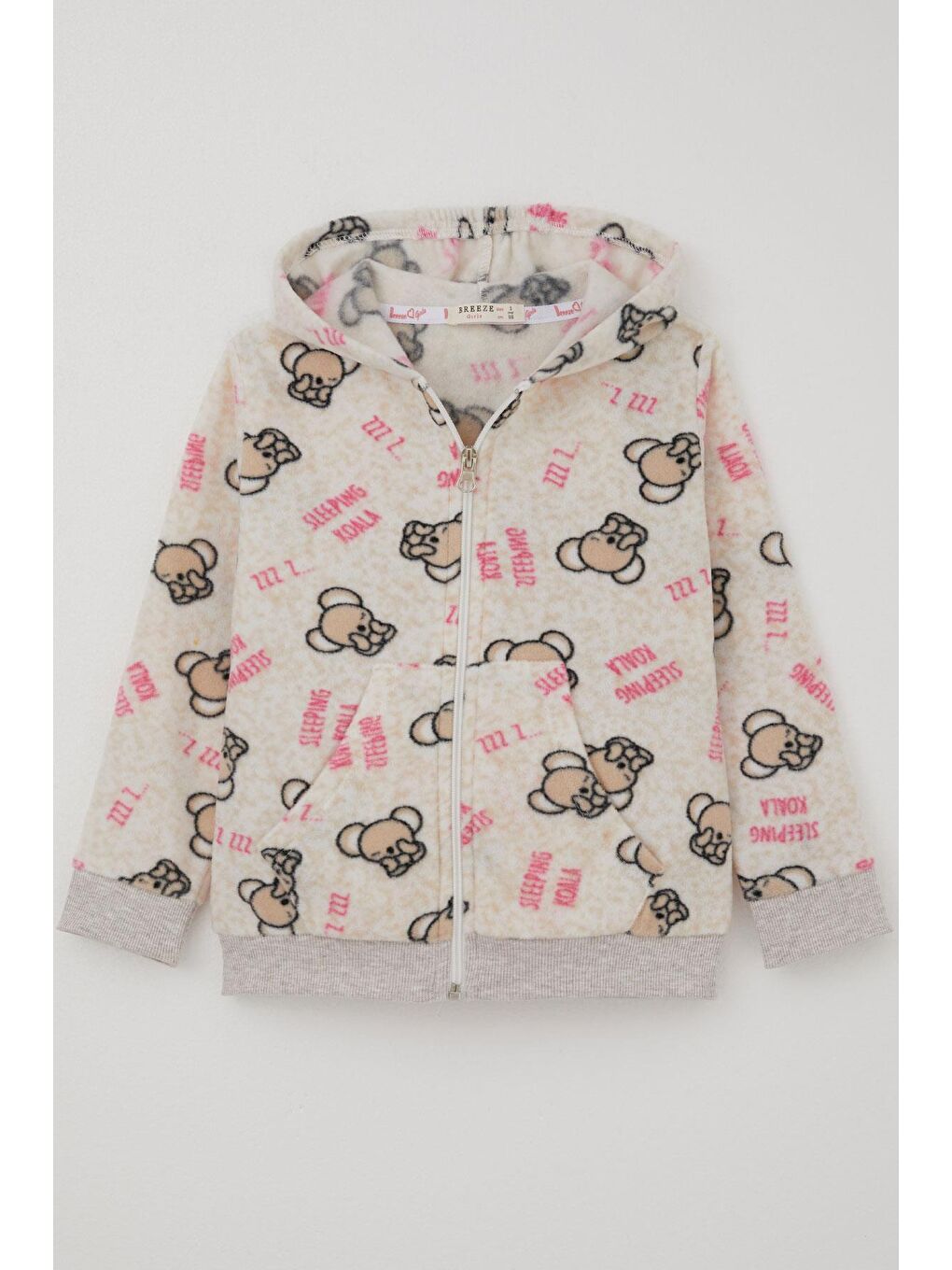 Kız Bebek Hırka Sevimli Uykucu Koala Desenli Bej Melanj (9 Ay-2 Yaş)-1