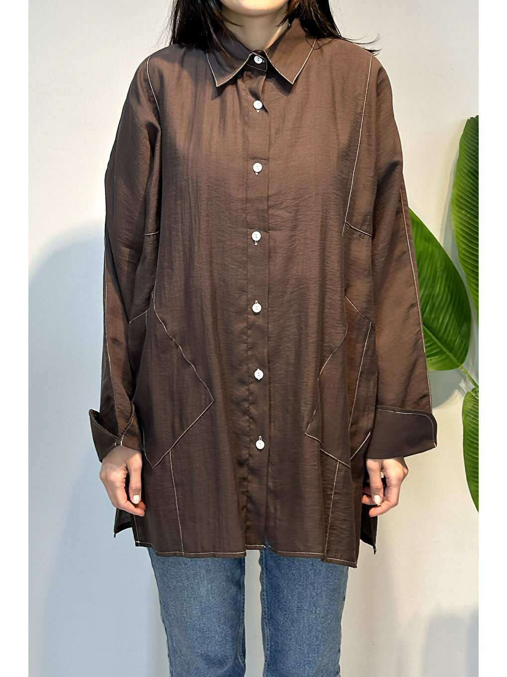 Kahverengi Kuşak Detaylı Basic Tunik 4468 Kahve-2