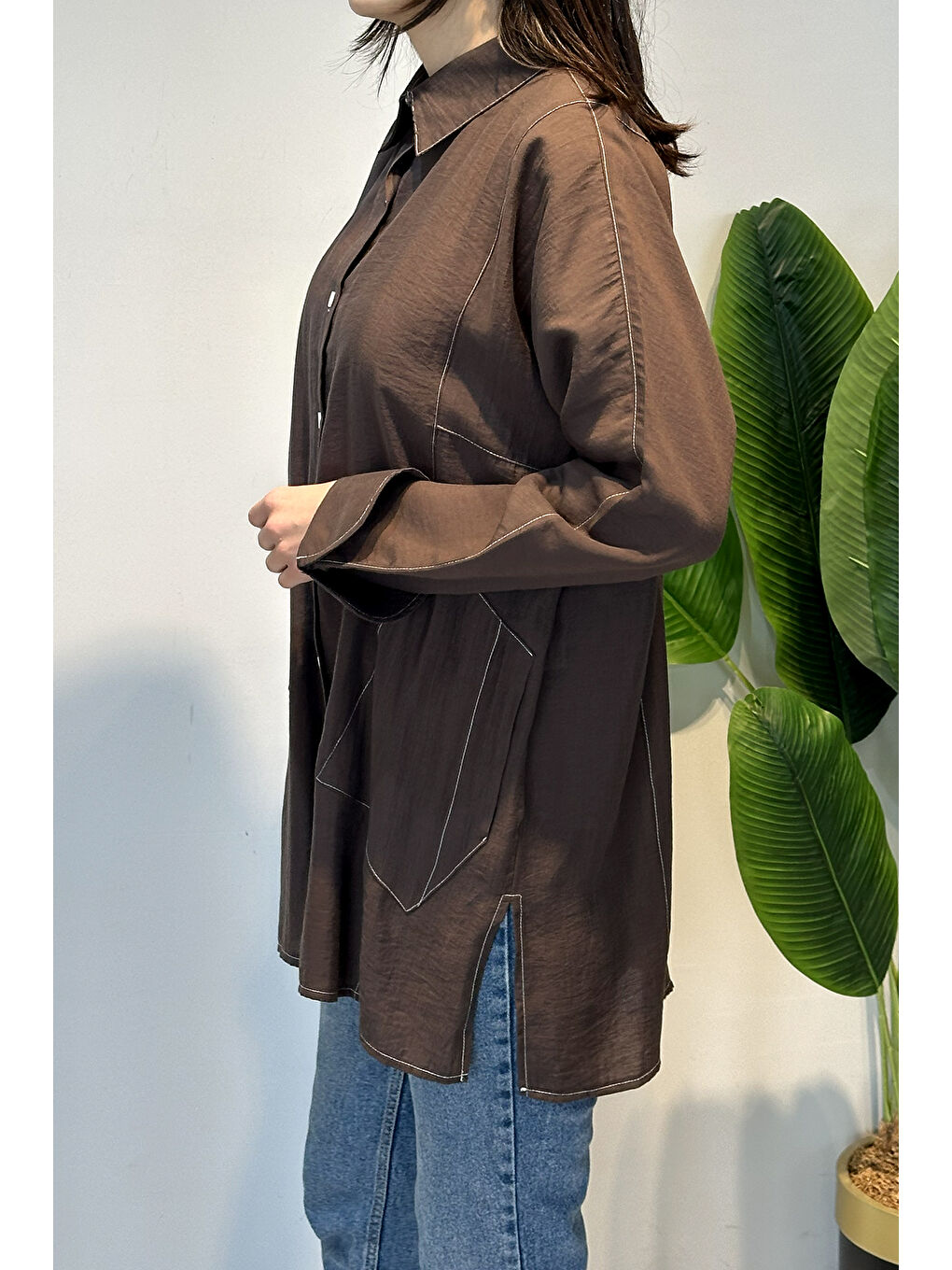 Kahverengi Kuşak Detaylı Basic Tunik 4468 Kahve-3