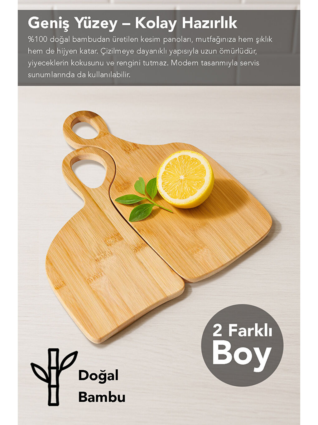 Bej 2'li Bambu Kesme Tahtası-1