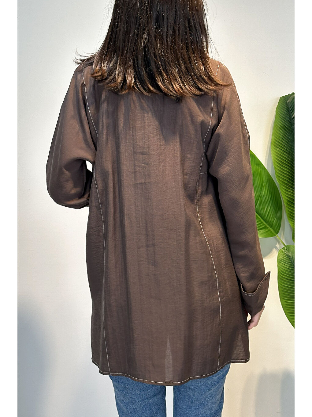 Kahverengi Kuşak Detaylı Basic Tunik 4468 Kahve-4
