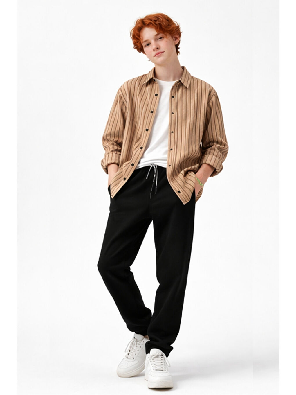 Kahverengi Erkek Çocuk Regular Kalıp Çizgili Gömlek Pantolon 2’li Takım Ak2603-1