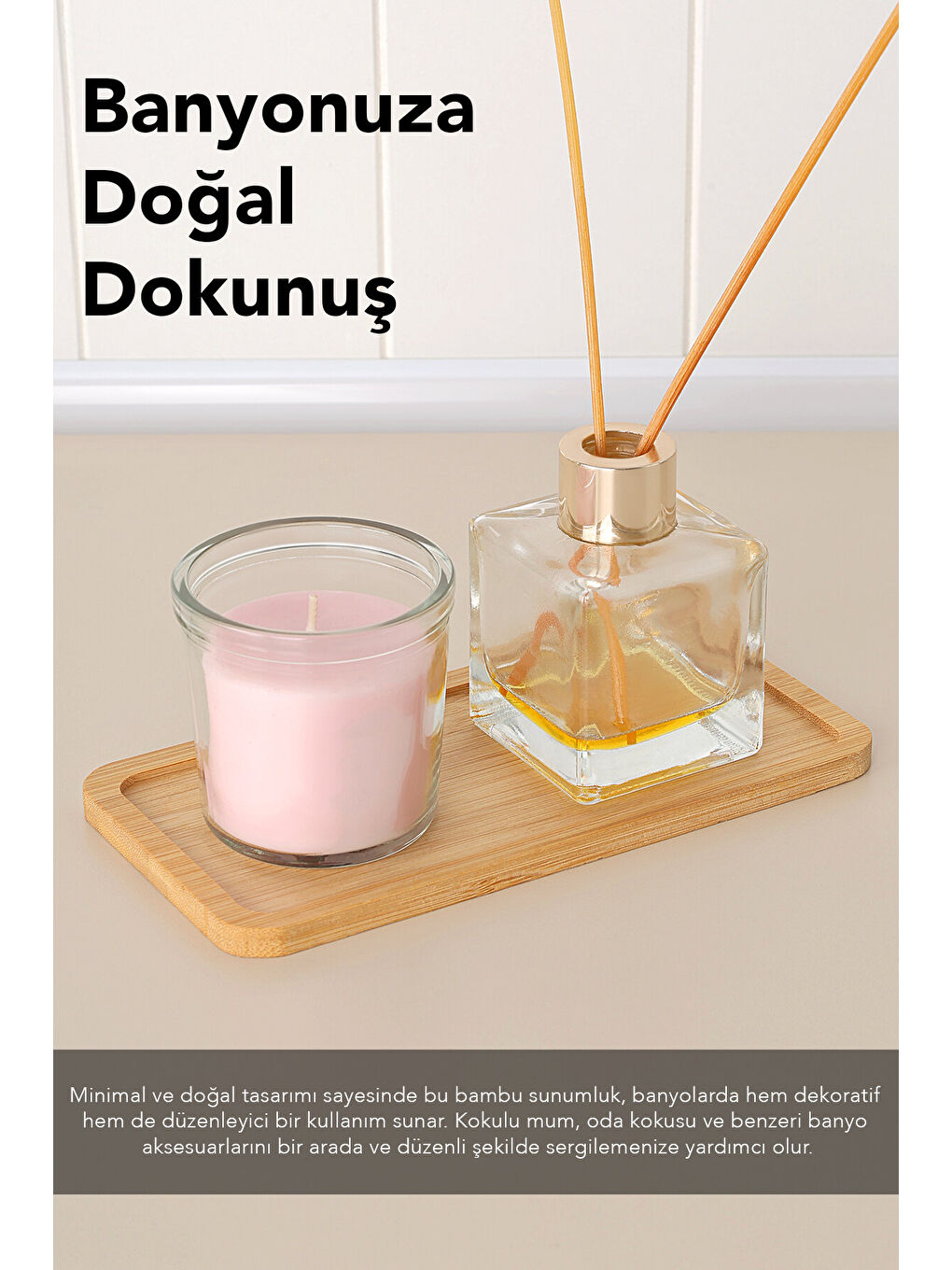 Bej 2 Adet Dikdörtgen Bambu Sunumluk-2