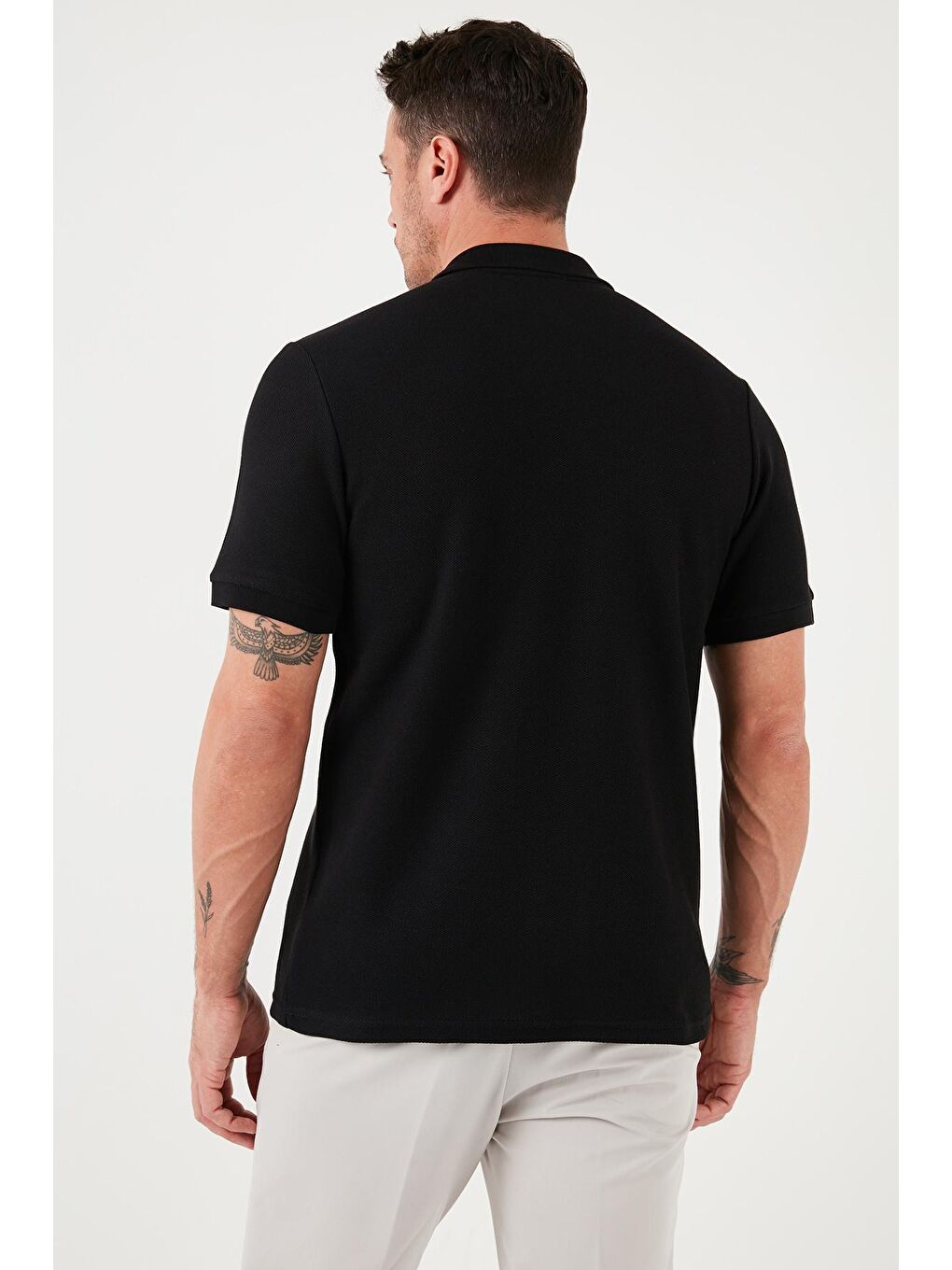 Siyah Pamuklu Regular Fit Fermuarlı Polo Yaka %100 Pamuk Tişört 5902434-4
