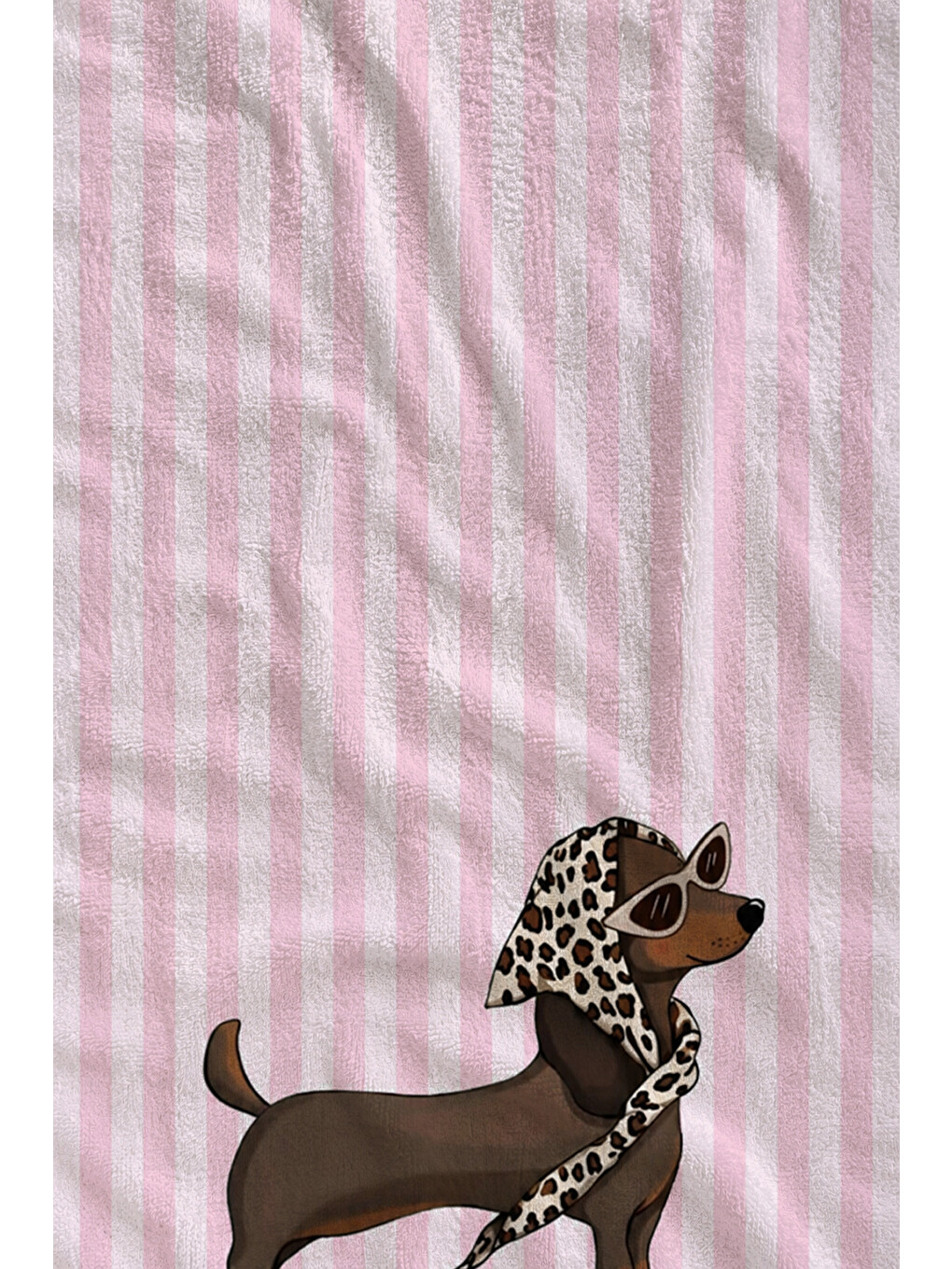 Milbay Grup Gri Pembe Çizgili Leopar Figürlü 70x150 Cm Dijital Plaj Ve Banyo Havlusu-37484-1
