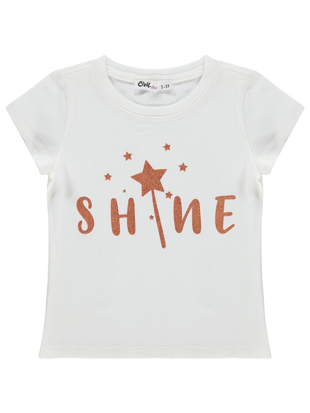 Girls Shine Baskılı 2-5 Yaş Tişört - Kırık Beyaz
