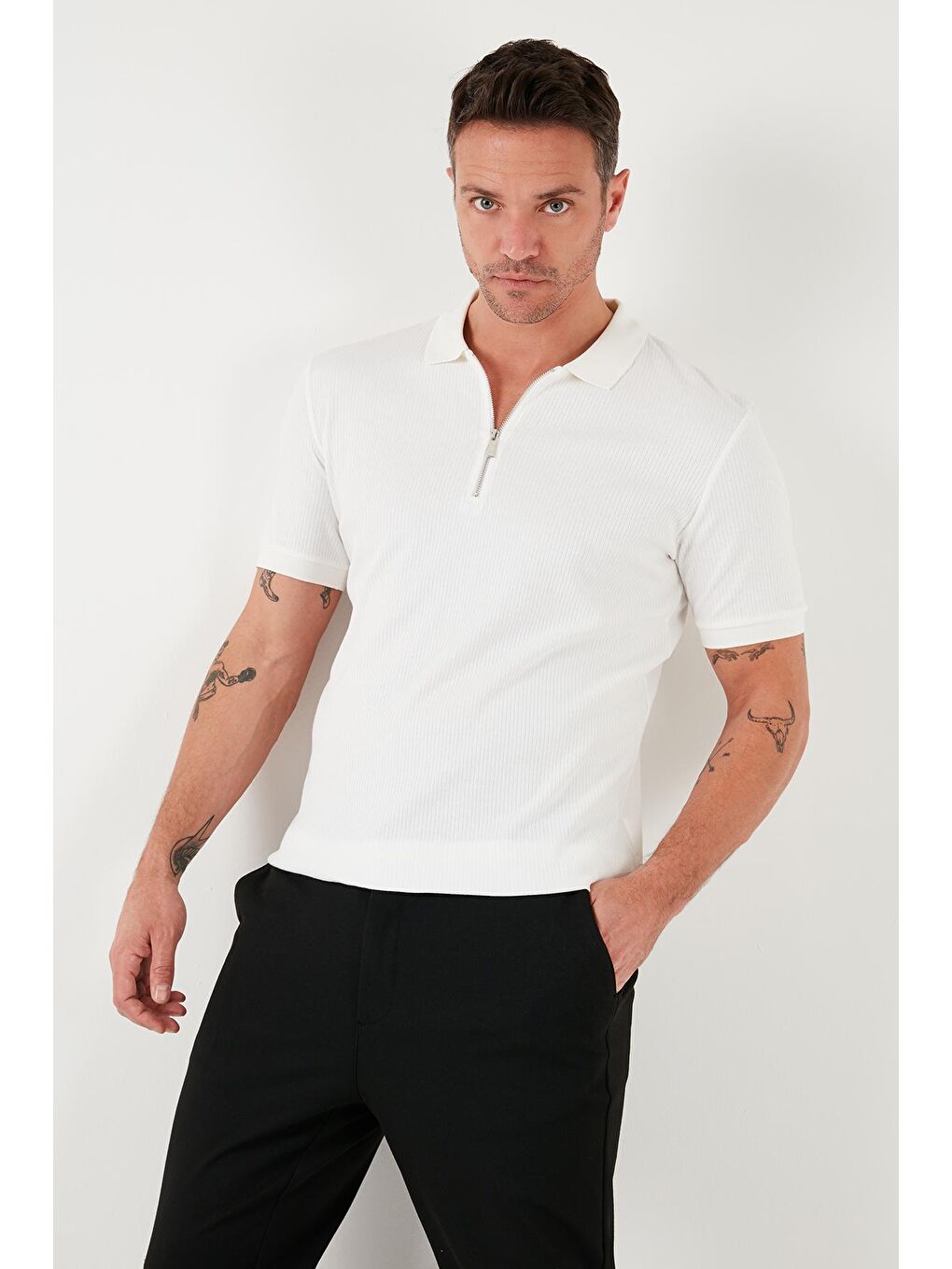 Buratti Ekru Pamuklu Regular Fit Fermuarlı Polo Yaka T Shirt 5902738 - 1