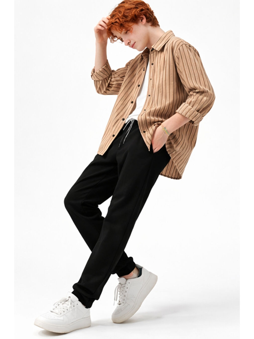 Kahverengi Erkek Çocuk Regular Kalıp Çizgili Gömlek Pantolon 2’li Takım Ak2603-2