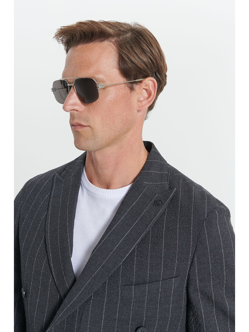 Erkek Antrasit Slim Fit Dar Kesim Kırlangıç Yaka Gofre Desenli Yünlü Takım Elbise-5