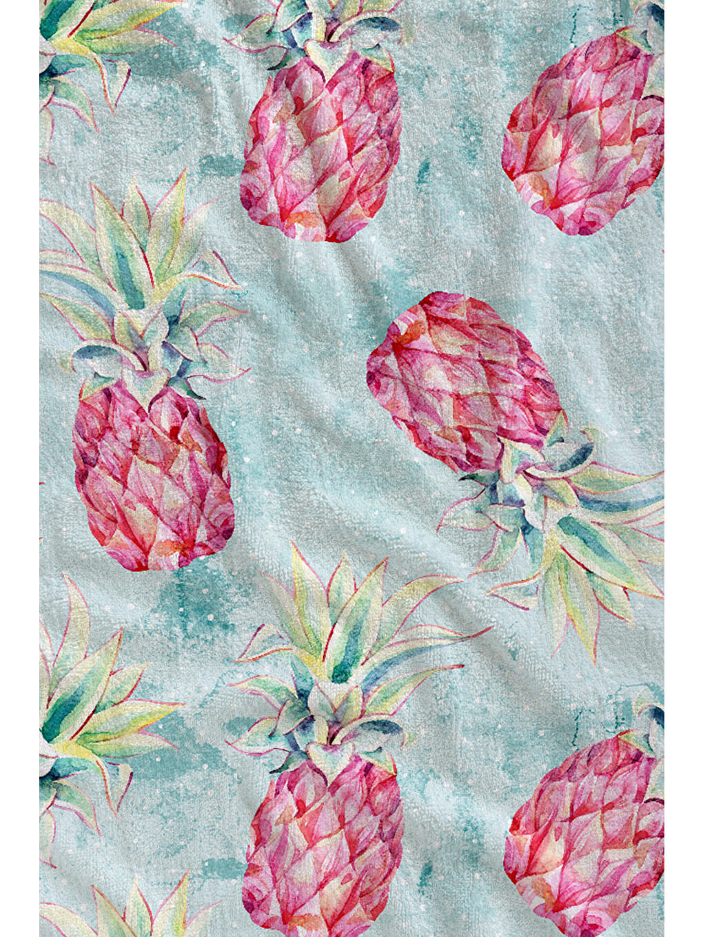 Beyaz Zemin Pembe Ananas Desenli 70x150 Cm Dijital Baskılı Plaj Ve Banyo Havlusu-1