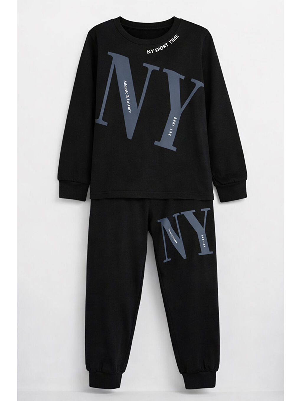 Erkek Çocuk Garson Boy Manşetli Pamuk Penye Pijama Takımı 4104 Siyah01-2