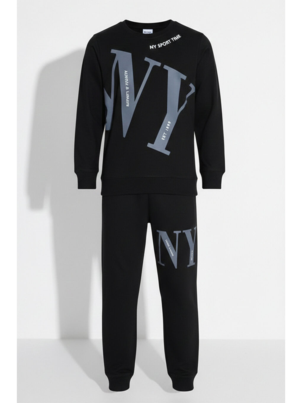 Erkek Çocuk Garson Boy Manşetli Pamuk Penye Pijama Takımı 4104 Siyah01-3