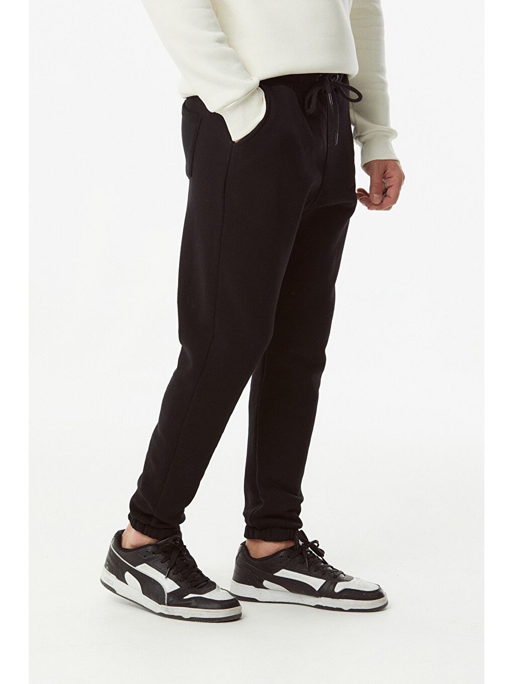 Siyah Beli Bağcıklı Jogger Eşofman Altı-1