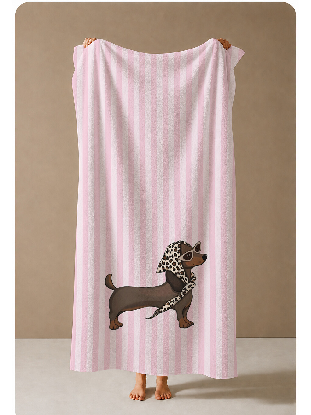 Milbay Grup Gri Pembe Çizgili Leopar Figürlü 70x150 Cm Dijital Plaj Ve Banyo Havlusu-37484-3