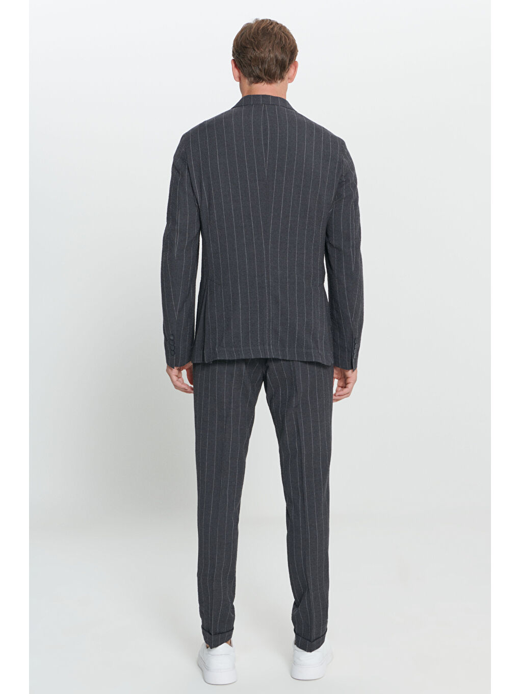 Erkek Antrasit Slim Fit Dar Kesim Kırlangıç Yaka Gofre Desenli Yünlü Takım Elbise-8