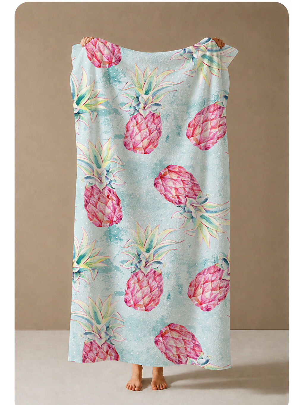 Beyaz Zemin Pembe Ananas Desenli 70x150 Cm Dijital Baskılı Plaj Ve Banyo Havlusu-3