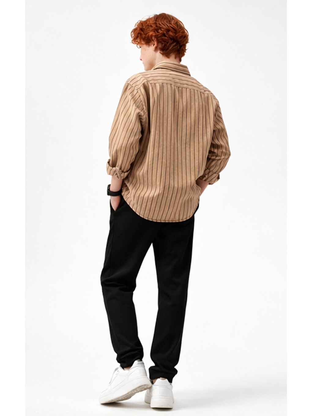 Kahverengi Erkek Çocuk Regular Kalıp Çizgili Gömlek Pantolon 2’li Takım Ak2603-4