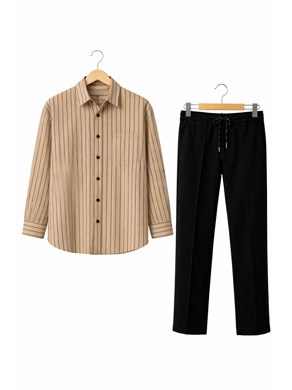 Kahverengi Erkek Çocuk Regular Kalıp Çizgili Gömlek Pantolon 2’li Takım Ak2603-5