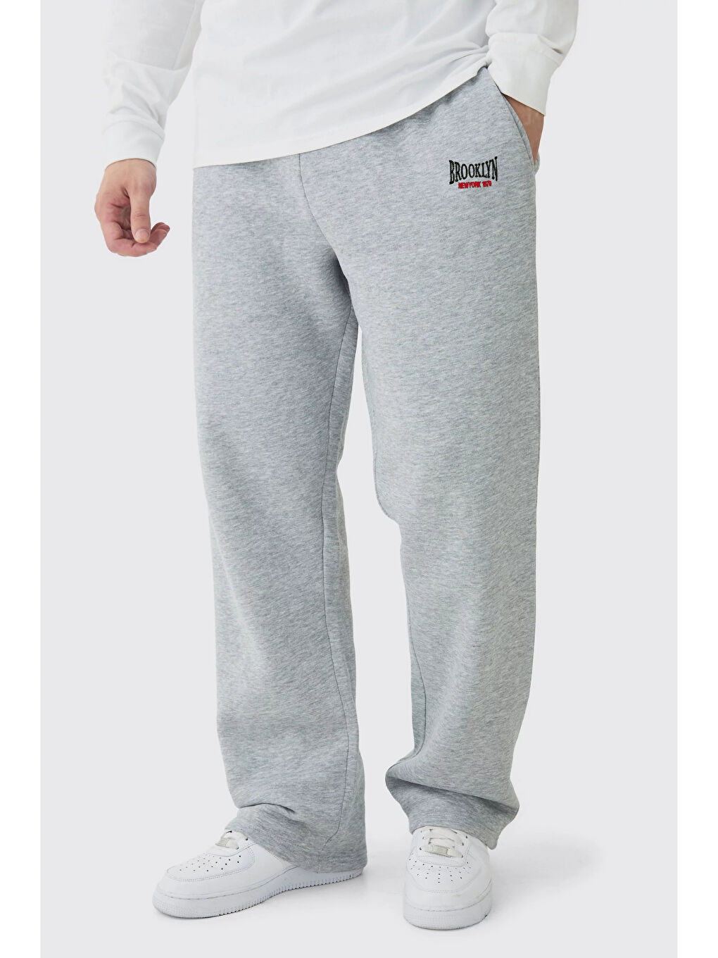 Gri Erkek İçi Polarlı 3 iplik Kalın B.Brooklyn Baskılı Eşofman Altı SPR25EA96