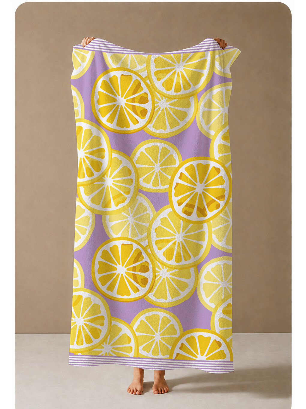 Lila Sarı Limon Desenli 70x150 Cm Dijital Baskılı Plaj Ve Banyo Havlusu-3
