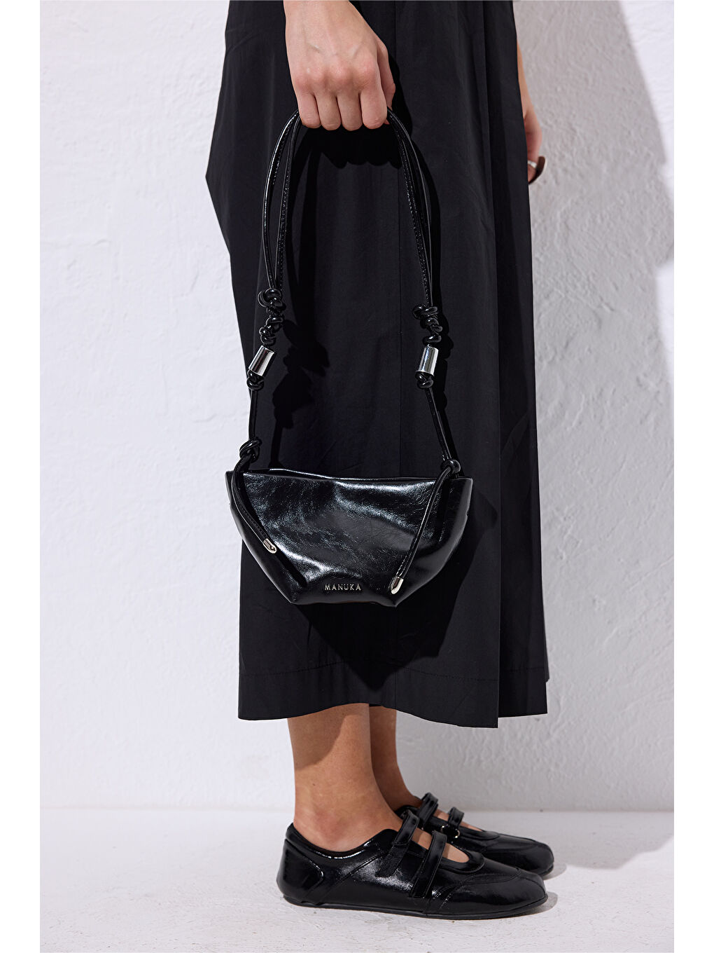 Siyah Elora Bağlama Detaylı Çanta Black Truffle-5