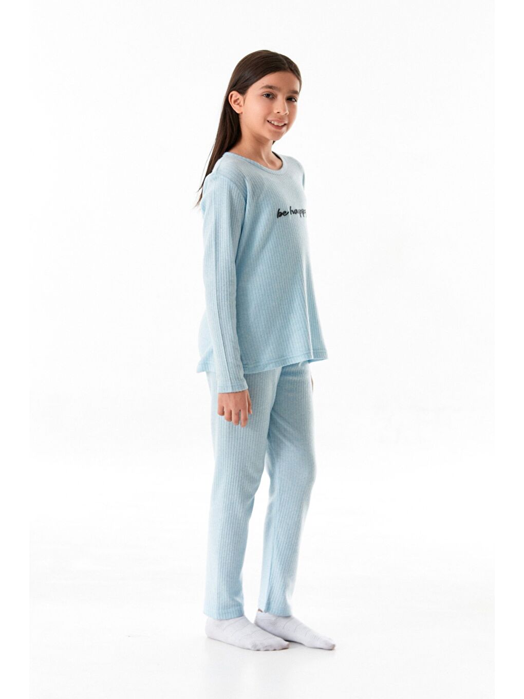 Mavi Love Baskılı Kız Çocuk Pijama Takımı