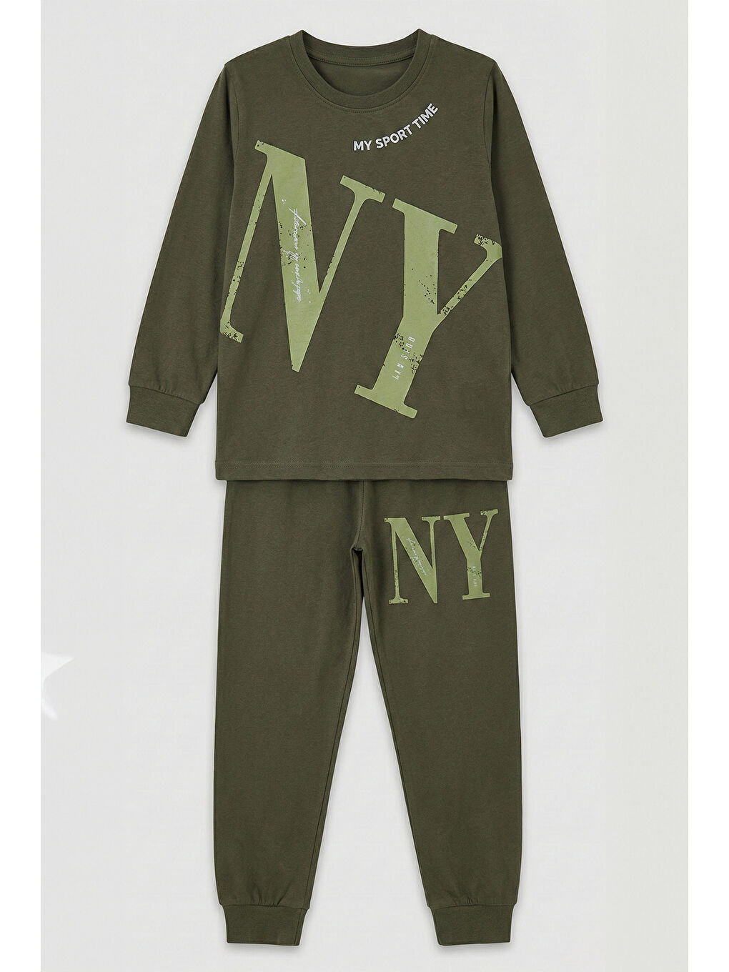 Erkek Çocuk Garson Boy Pamuk Penye Pijama Takımı 4224 Haki02