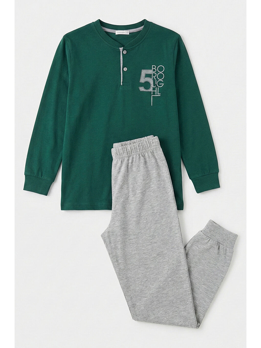 Erkek Çocuk Garson Boy Pamuk Penye Pijama Takımı 4226 Yeşil01-3