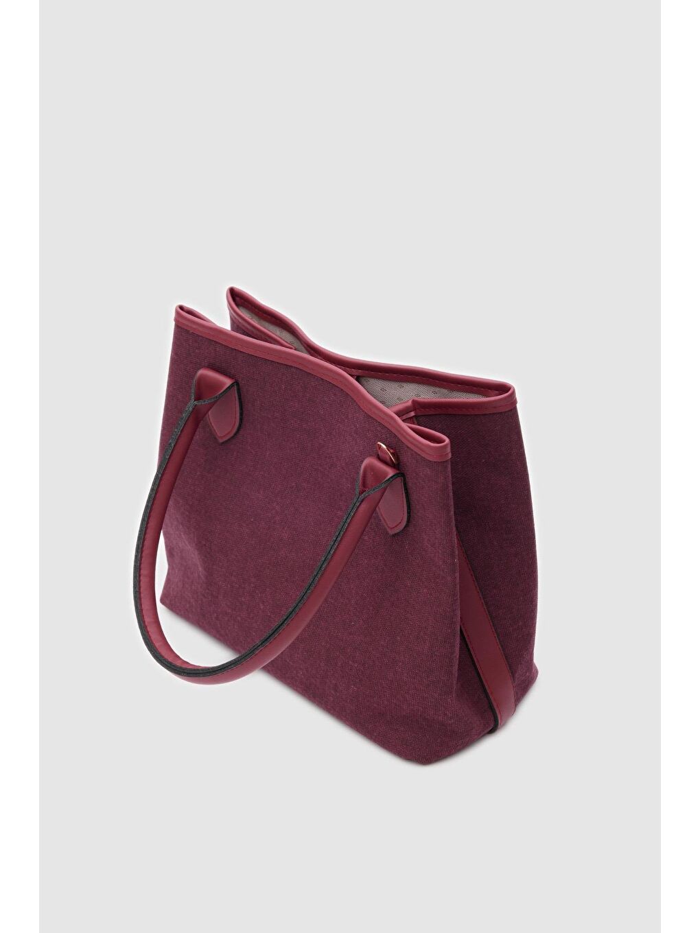 Kahverengi Manto Garnili Kanvas Omuz Çantası Bordo-3