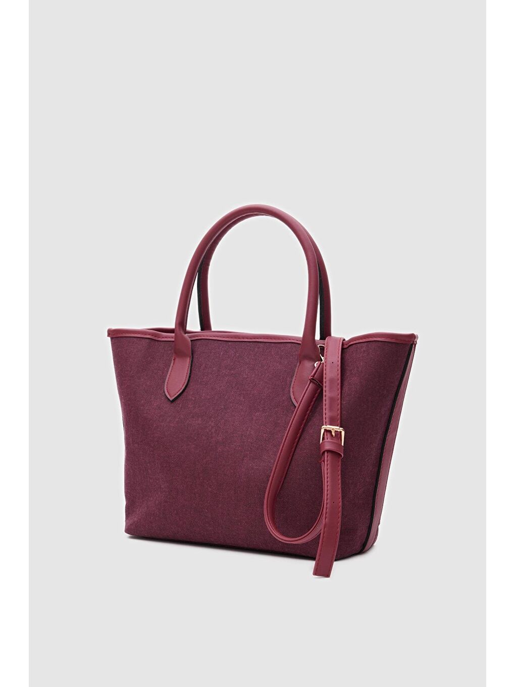 Kahverengi Manto Garnili Kanvas Omuz Çantası Bordo-4