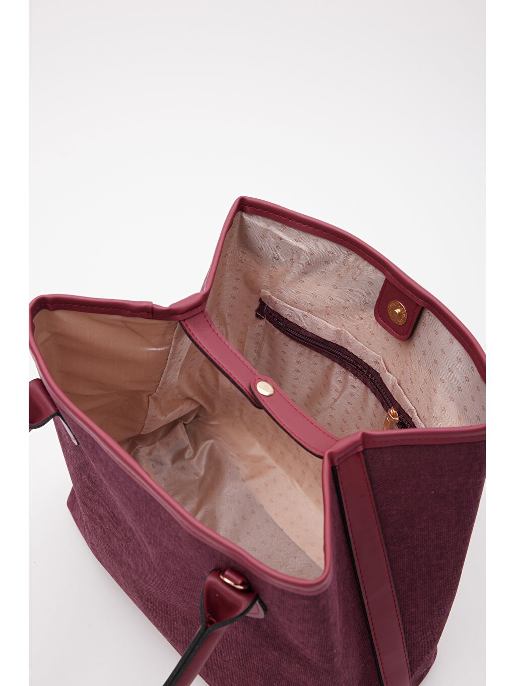 Kahverengi Manto Garnili Kanvas Omuz Çantası Bordo-5