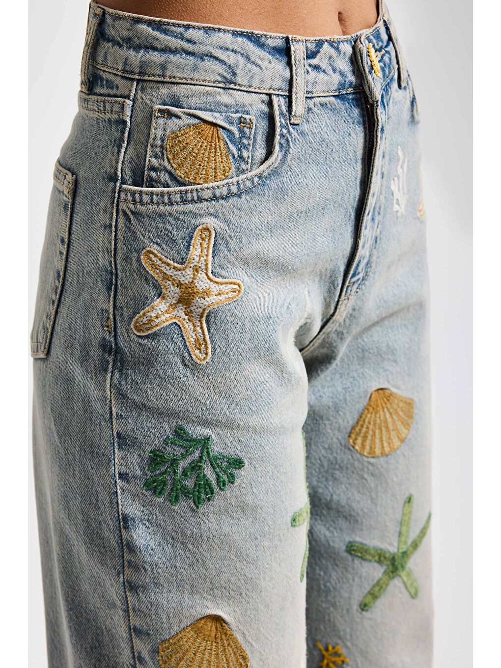 Mavi Kadın Jean Rengi 4s6-65 Straight Fit Elastan Kumaş Özel Desen Nakışlı Tasarım Denim Jean-2