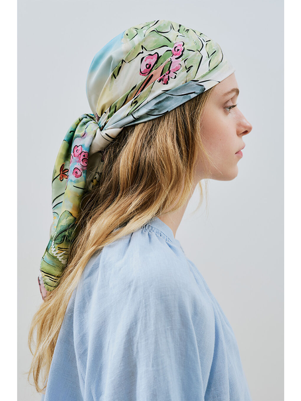 Karışık Saten Desenli Fular Şal Summer Holıday