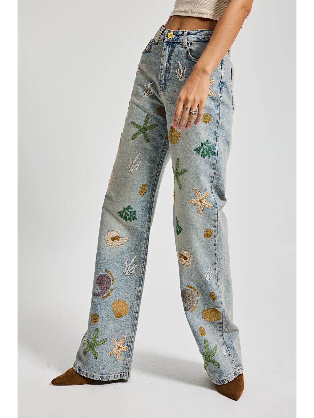 Mavi Kadın Jean Rengi 4s6-65 Straight Fit Elastan Kumaş Özel Desen Nakışlı Tasarım Denim Jean-3