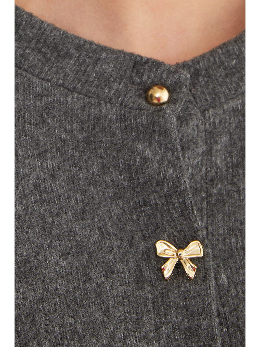 Antrasit Fiyonk Düğmeli Cepli Triko Hırka-3