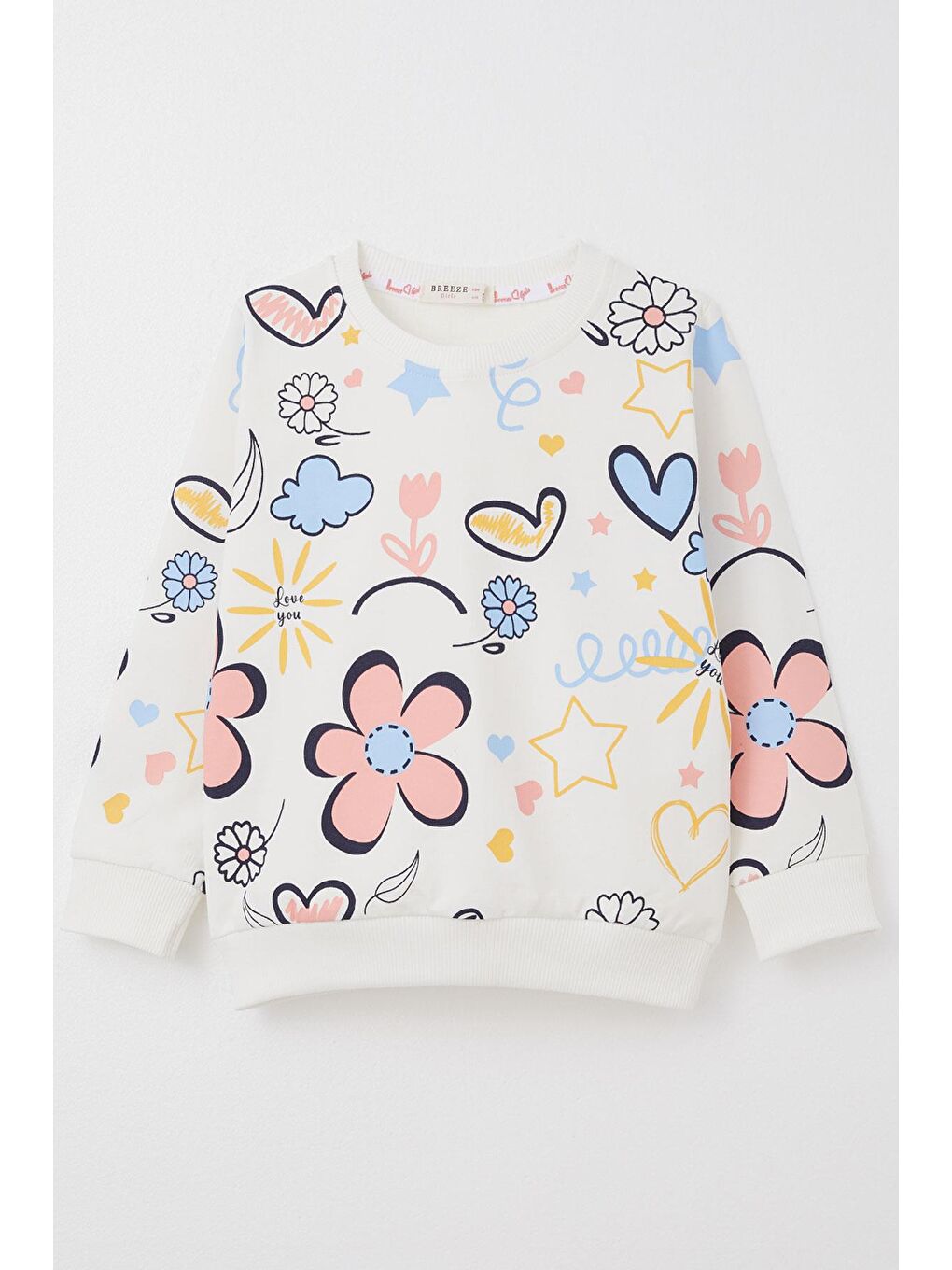 Kız Bebek Sweatshirt Bahar Temalı Çiçek Desenli Ekru (2 Yaş)