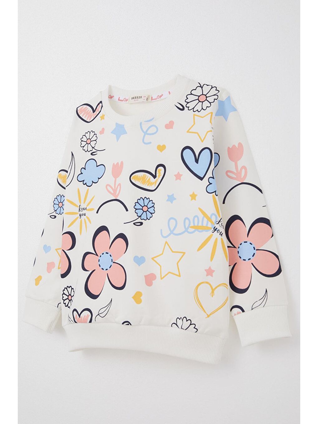 Kız Bebek Sweatshirt Bahar Temalı Çiçek Desenli Ekru (2 Yaş)-2