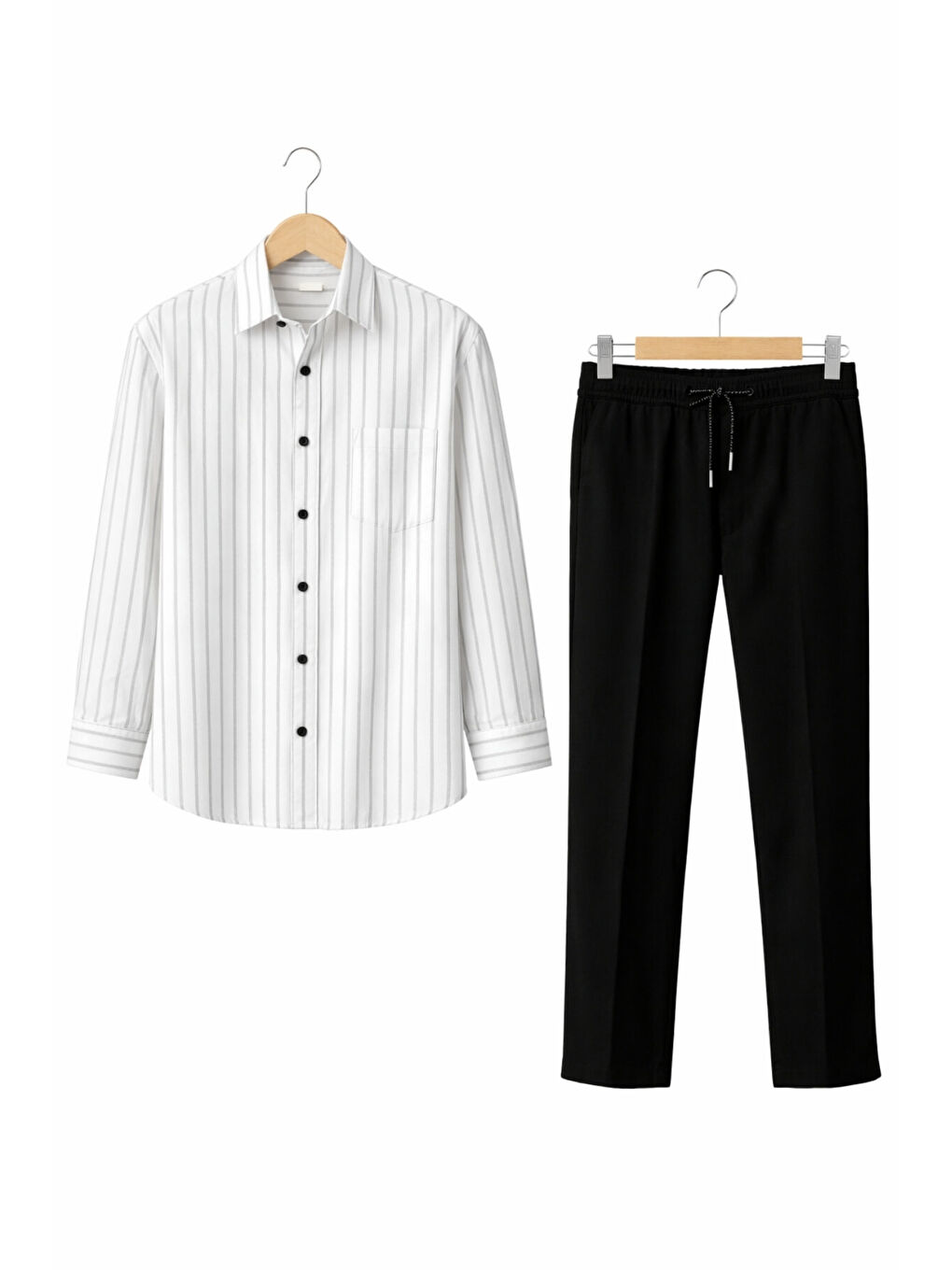 Beyaz Erkek Çocuk Regular Kalıp Çizgili Gömlek Pantolon 2’li Takım Ak2603-4