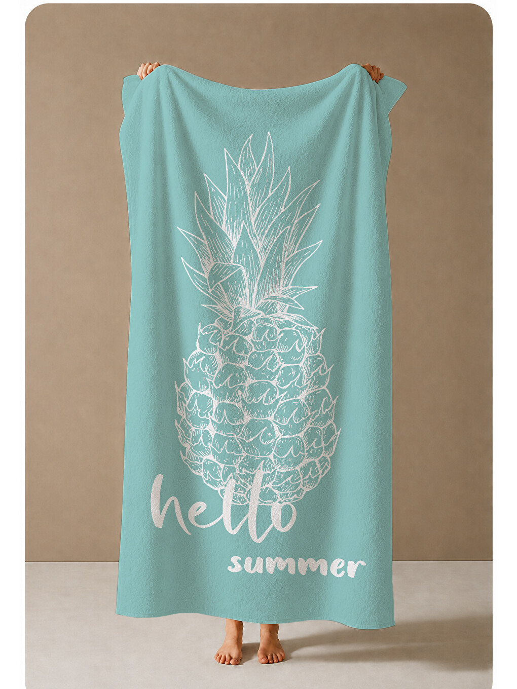 Turkuaz Hello Summer Ananas Desenli 70x150 Cm Dijital Baskılı Plaj Ve Banyo Havlusu-3