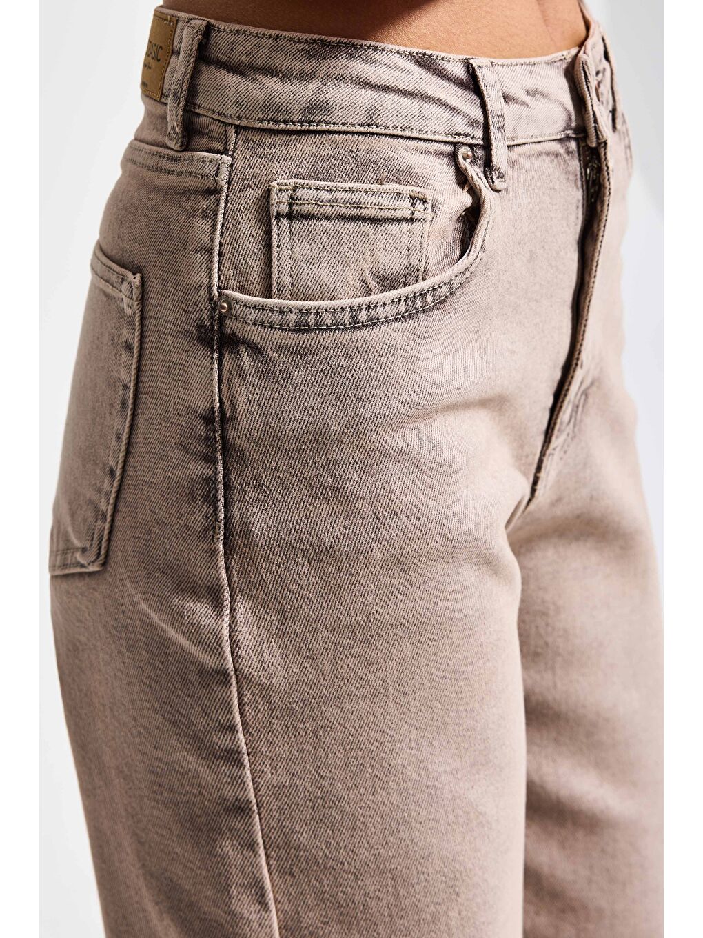Bej Kadın Taş Renk 4s6-167 Straight Fit Yüksek Bel Elastan Kumaş Denim Jean-3