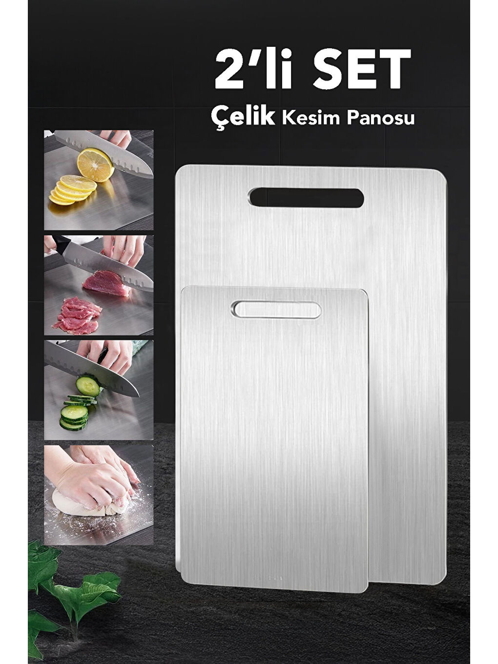 Gri 2'li Standlı Kesme Tahtası Seti