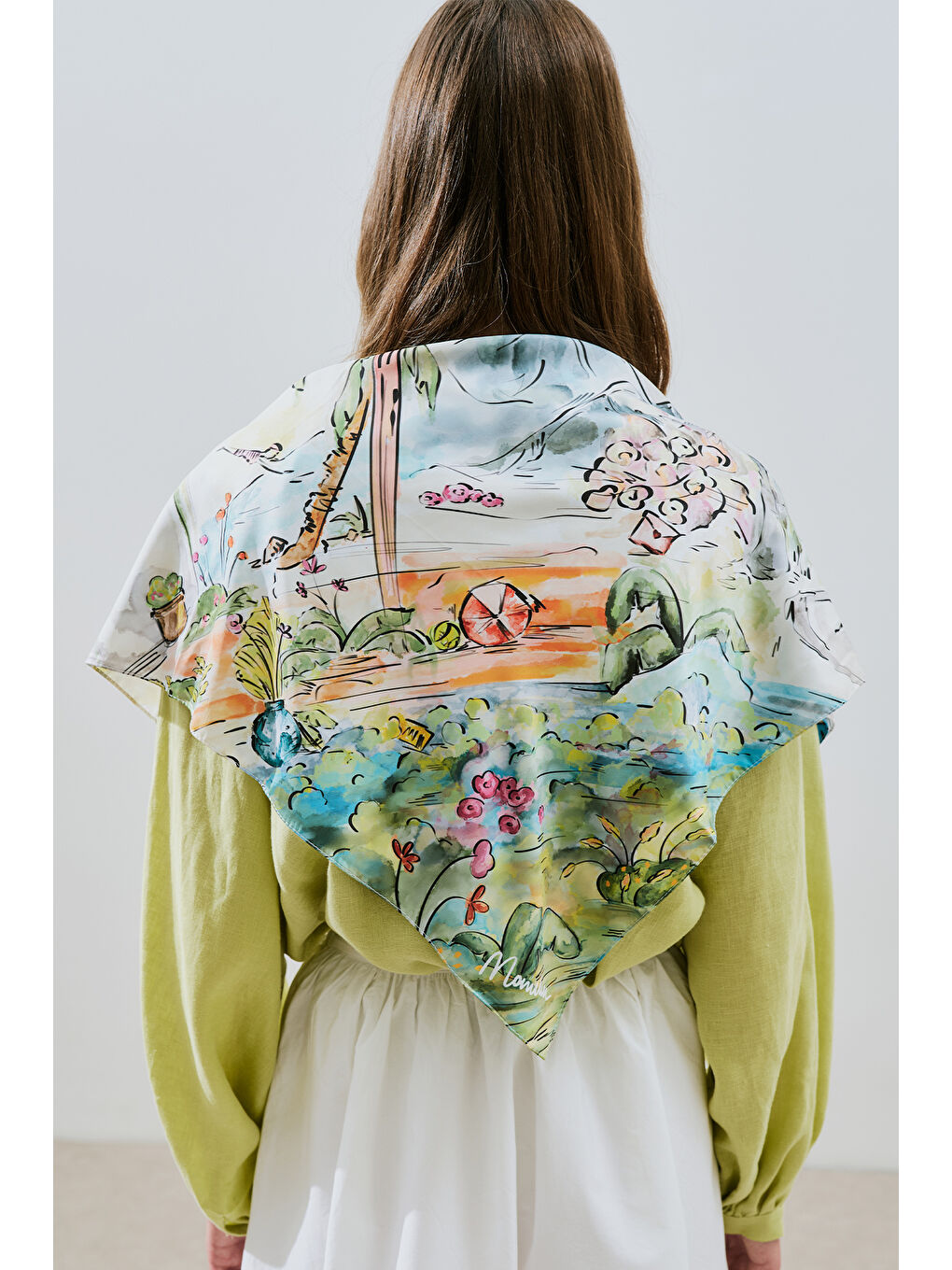 Karışık Saten Desenli Fular Şal Summer Holıday-3