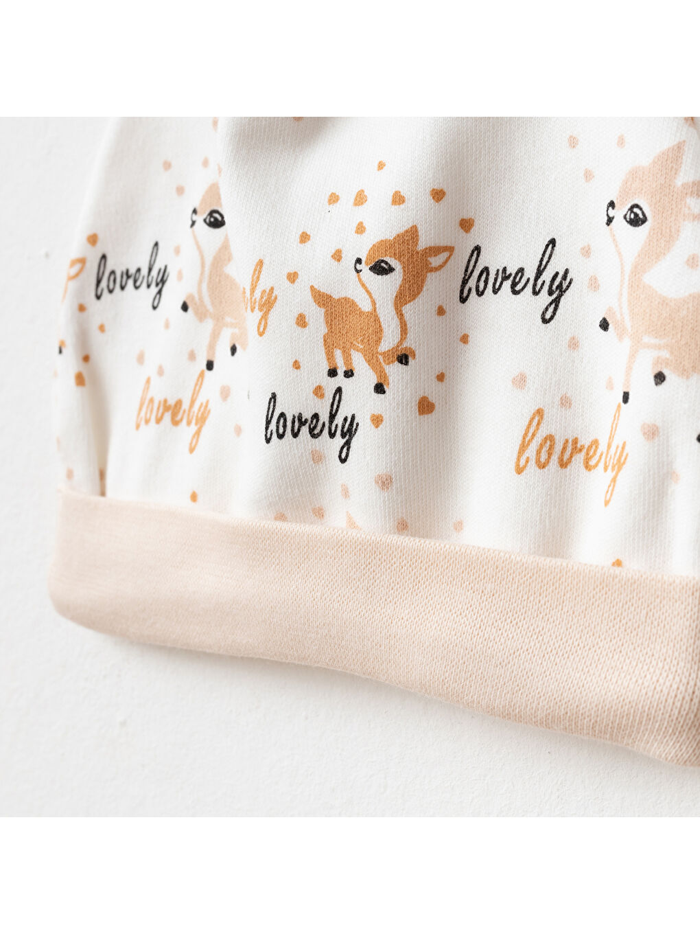 Bej Kız Bebek % 100 Pamuk Zıbın Pantolon Bere 3'lü Alt Üst Bebek Takımı 0 Ay-6 Ay-1